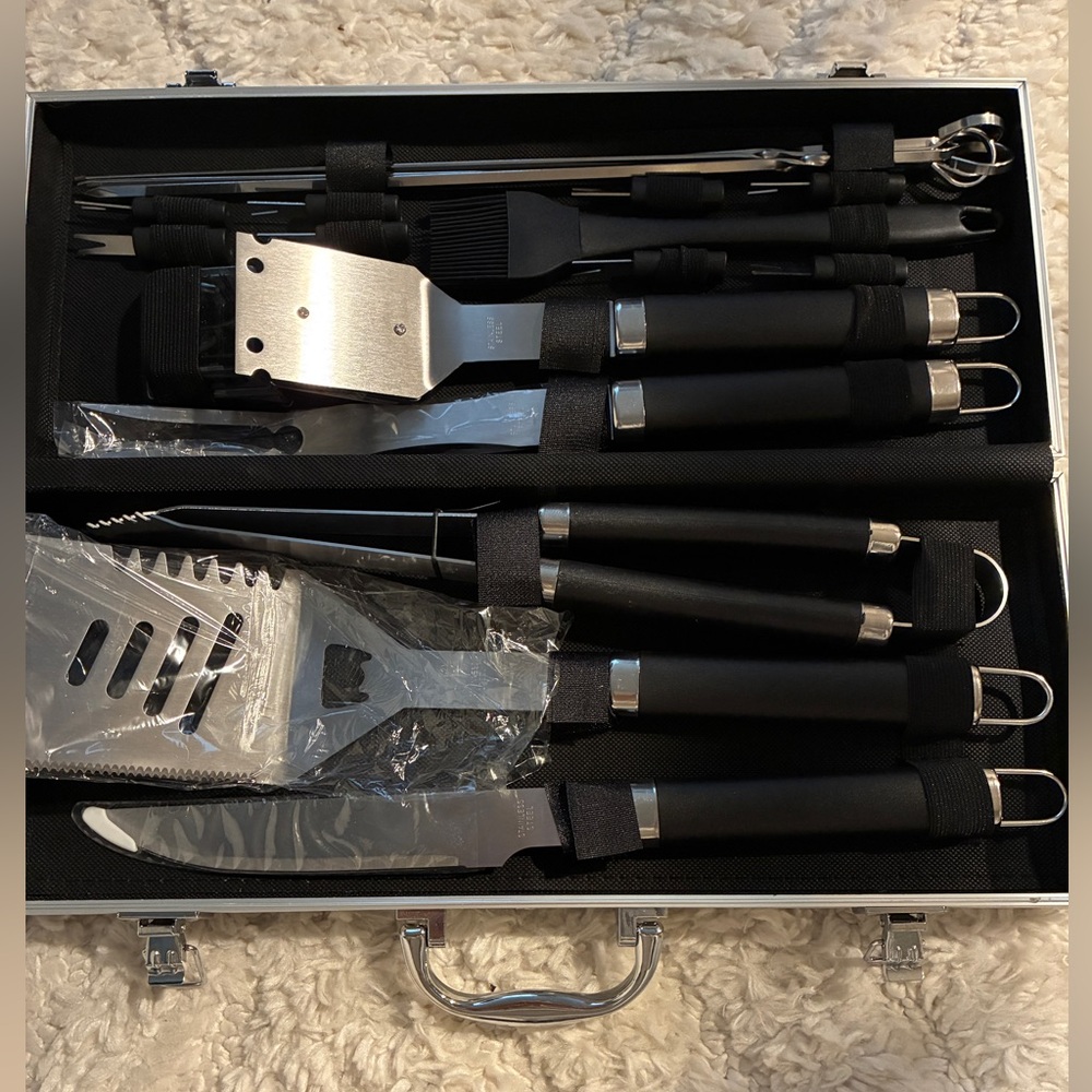 Stainless Steel BBQ Grill Tool Set with Black Handles
